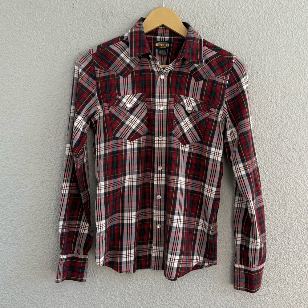 Ralph Lauren Rugby Western Plaid Button Down Size 2 Pearl Snap Buttons